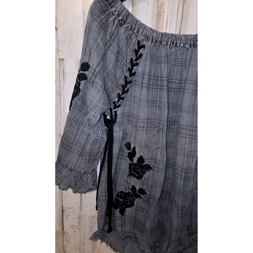 Standard Grace size S Lyocell Blouse Top Embroidered Off-the-Shoulder FRinge - Picture 3 of 5